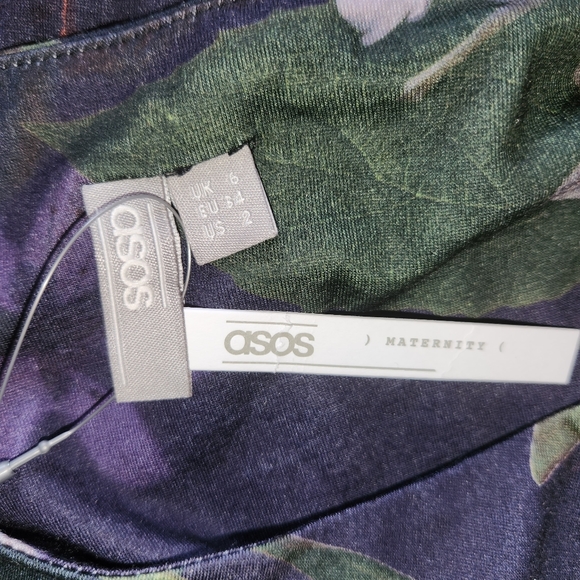 NWT ASOS Maternity Petite Bardot Dress in Floral Print Size 2 purple black pink - Picture 9 of 9